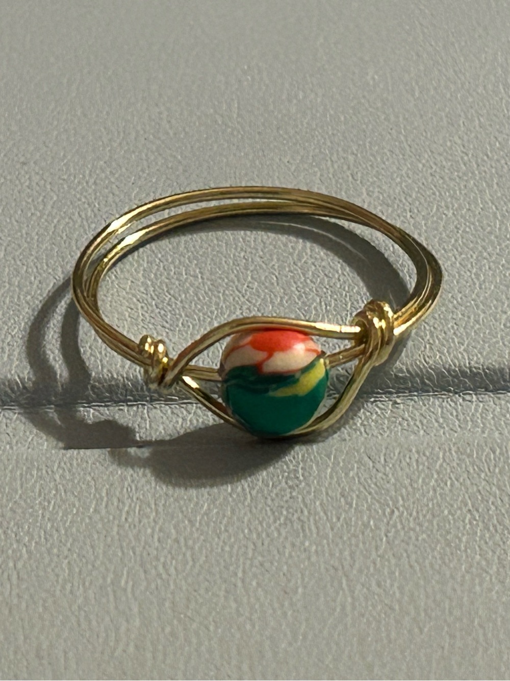 Gold tone Wire Ring with Multicolor Clay Bead 8.5